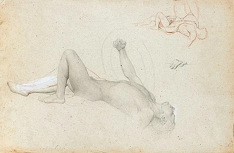 Studio di un uomo che giace per terra